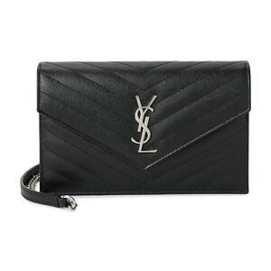 Saint Laurent Cassandre Envelope Chain Wallet black grain de poudre leather
